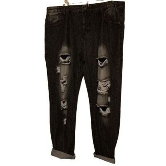 ROMWE Size 38 Distressed Ripped Black Jeans NWT - Picture 1 of 7